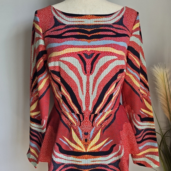 Mara Hoffman, Red Phoenix Boho Print Peplum Mini Dress, Size 6 - Picture 3 of 11